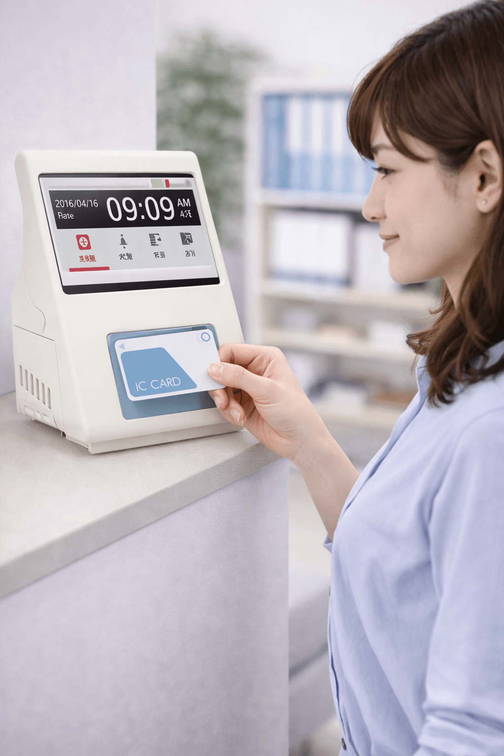 打刻をする女性