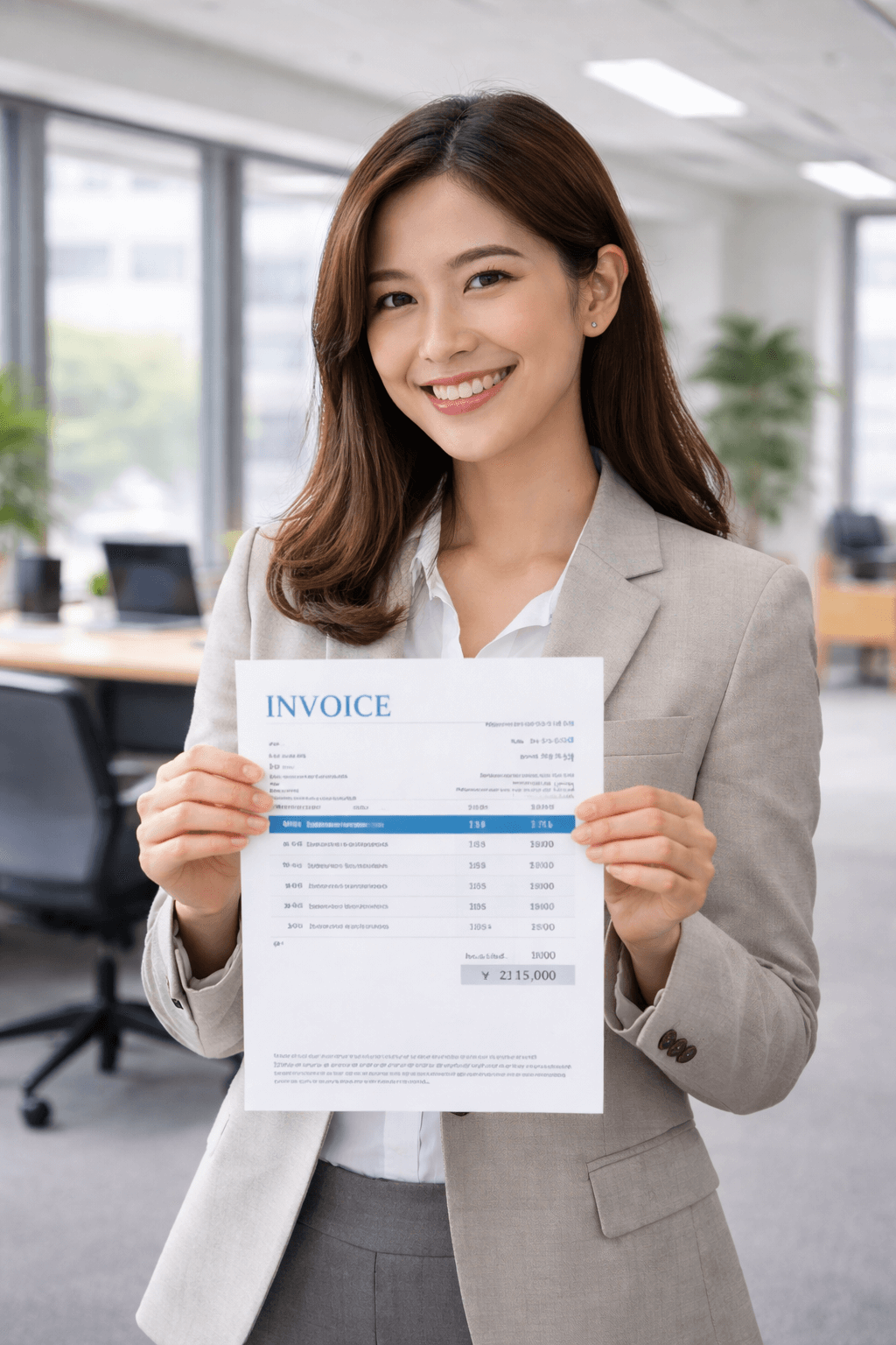 請求書を持つ女性