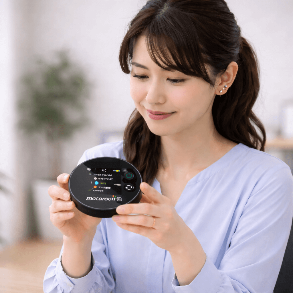 端末を持つ女性